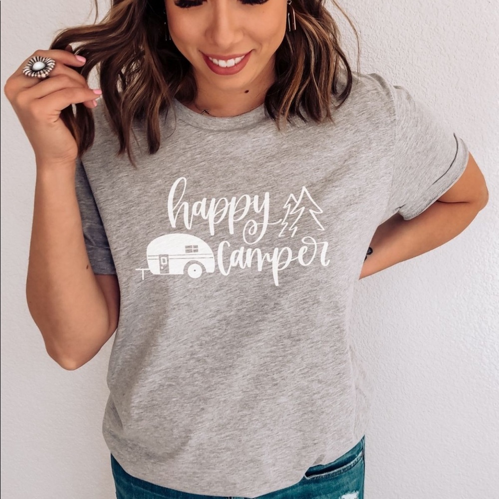 Happy Camper Shirt | Crew Neck | Gift For Nature Lover | Teal NWT - Picture 6 of 7